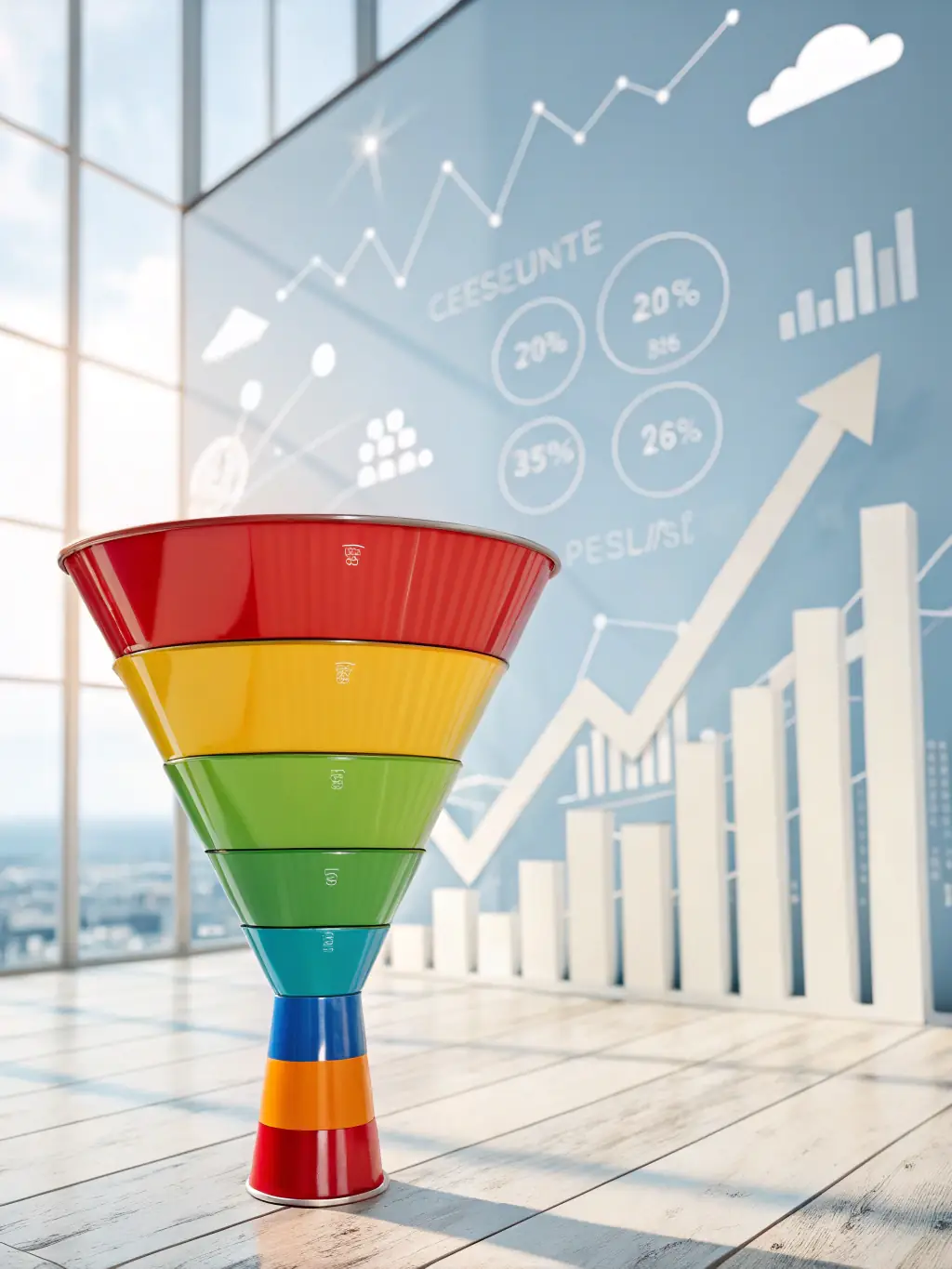 A dynamic graphic illustrating lead generation funnels, showcasing the process of attracting, qualifying, and converting leads into customers.